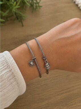 Brighton Heart & Soul Silver Plated Stacked Bangles with Swarovski Crystal Charm
